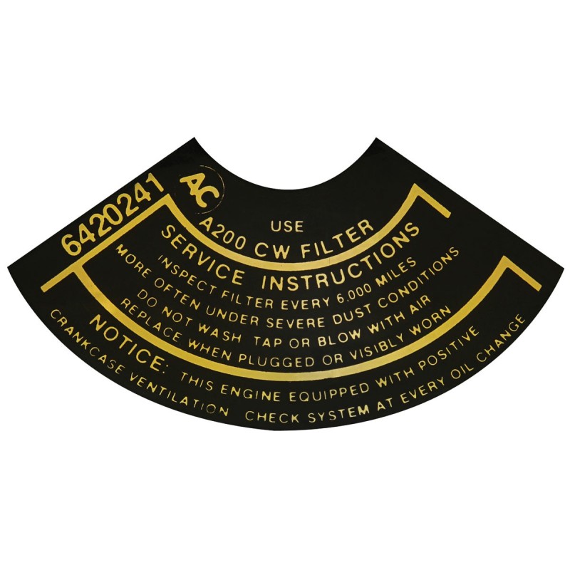 NEW TURBO AIR CLEANER LID STICKER - 1965-66