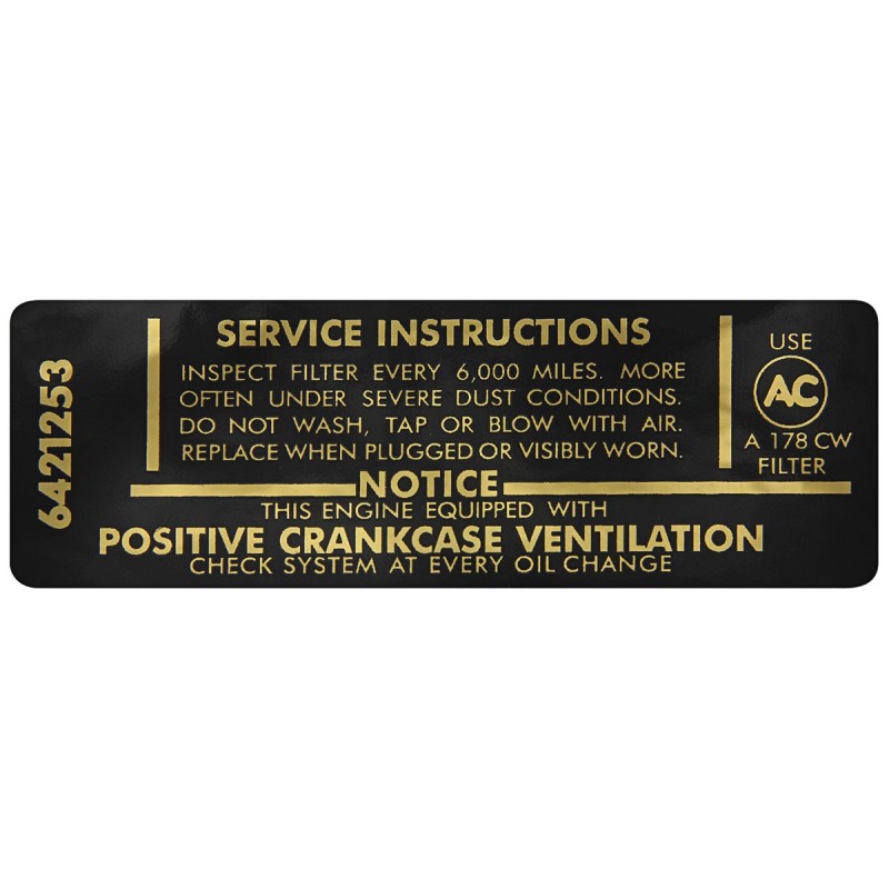 NEW AIR CLEANER BASE STICKER - 1964-69