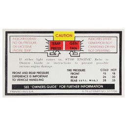 NEW GLOVEBOX DOOR STICKER - 1961-64