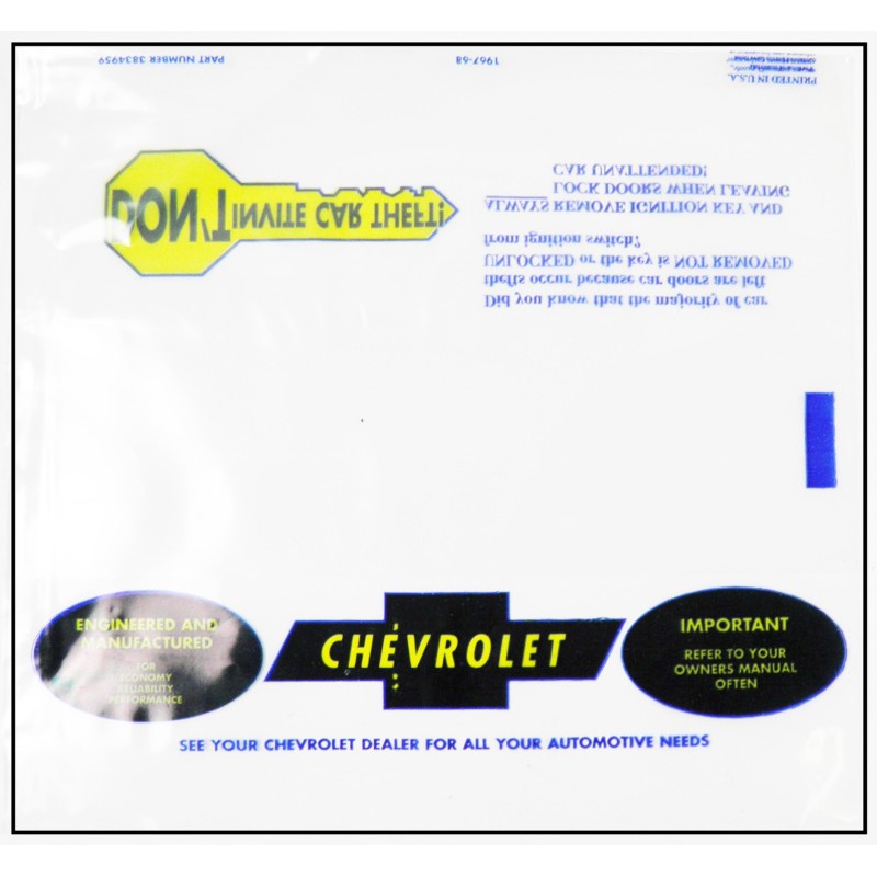 NEW OWNERS MANUAL ENVELOPE- 1967-68
