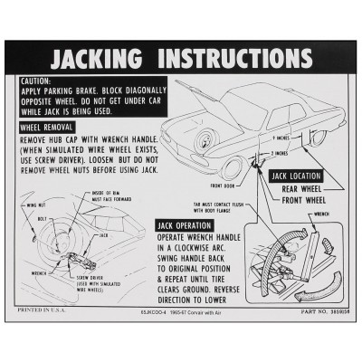 NEW 1965-67 WITH A/C JACKING INSTRUCTIONS
