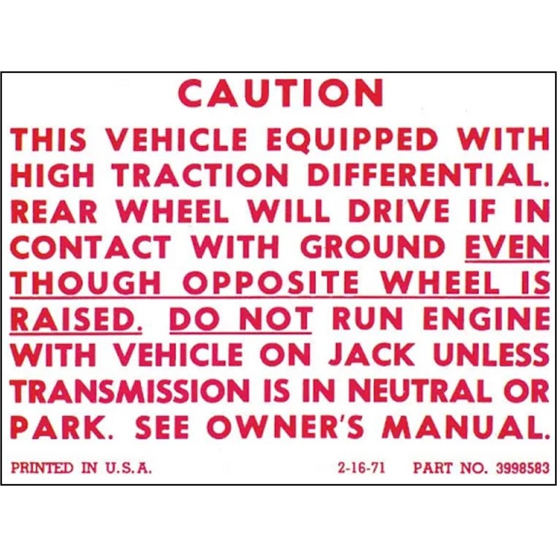 NEW POSITRACTION WARNING LABEL